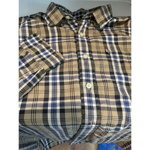 Ralph Lauren Jeans Co Shirt Men's L Black/Brown/Blu Plaid‎ Loop Collar Button Up